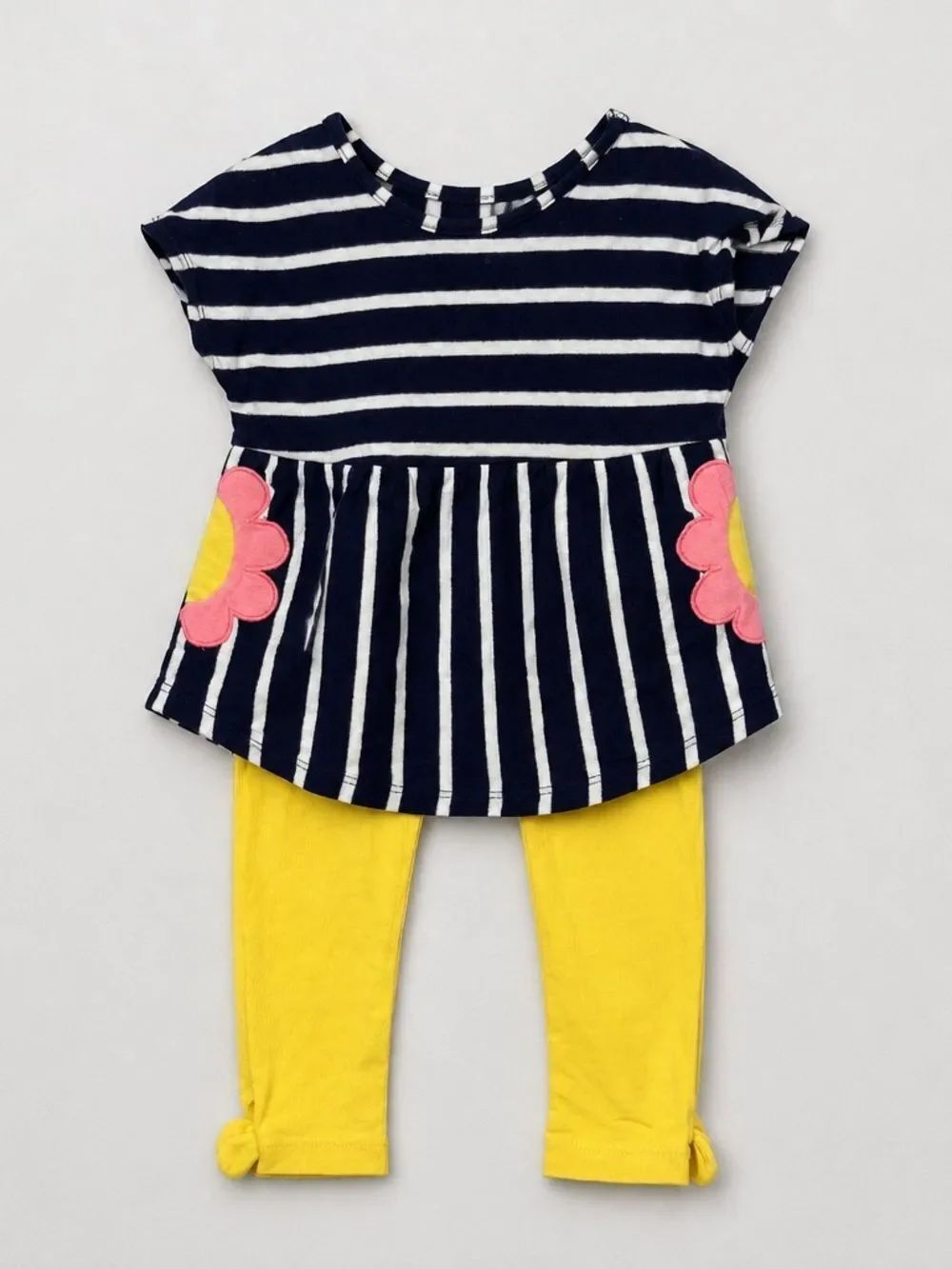 Gymboree navy and yellow floral pocket shirt and legging matching set 18-24 m